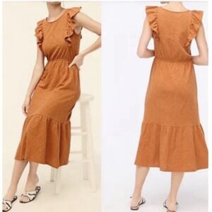NWT J Crew Flutter Sleeve Midi‎ Tiered Dress Sz Small Orange Cotton $79